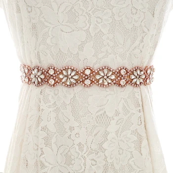 

Rose Gold Crystal Bridal Sash Ribbons Rhinestones Wedding Sash Wedding Belt For Women Formal Dresses S194RG
