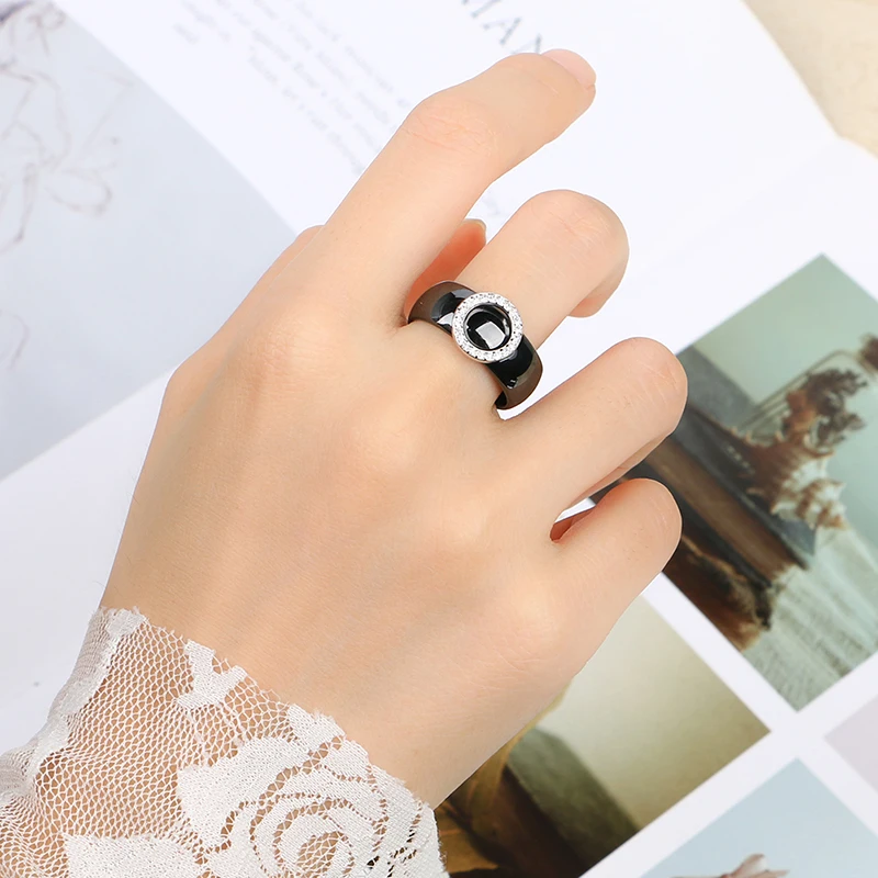 Circle Crystal Rings 8mm Width Healthy Ceramic Rings Circle Shape Women Wedding Engagement Gift Wedding Rings Silver Rings
