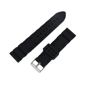 

Black Silicone Rubber Watch Bracelet Band Curved Stainless Steel Clasp Waterproof 22 mm