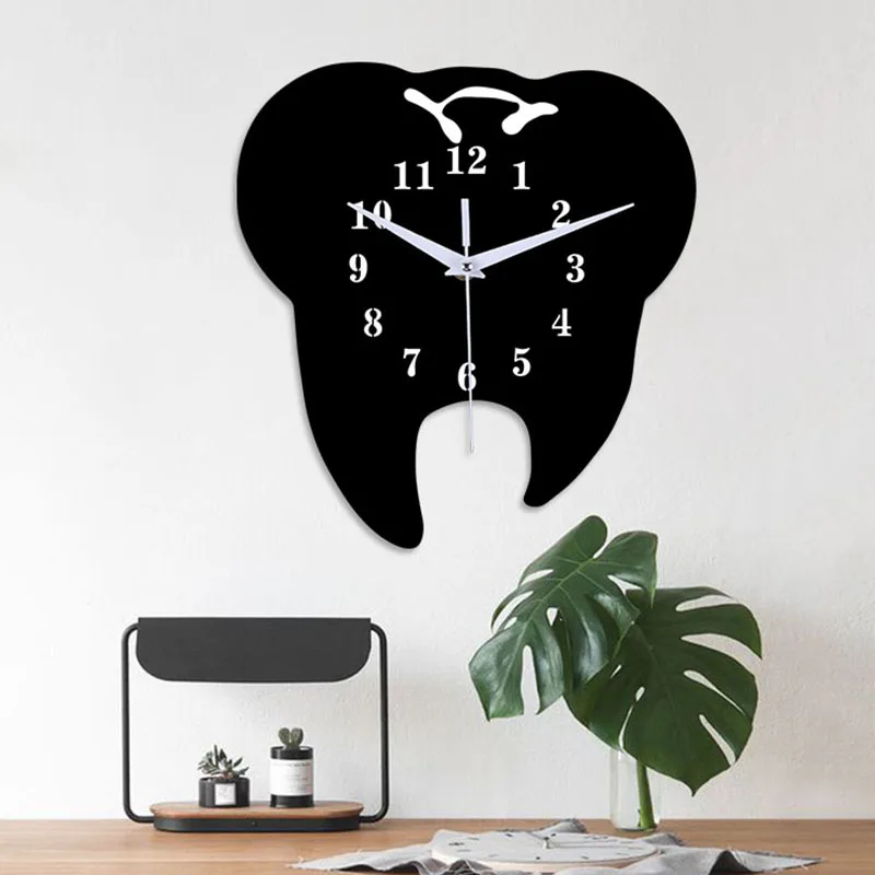 Ceny Timelike kreatywny zegar ścienny w kształcie zęba Dental Ornament zegar ścienny 3D akrylowe twórcze lustro naklejka ścienna Home Decor