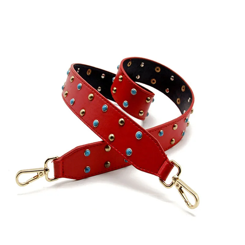 100x3.7cm Fashion PU Leather Lady's Handbag Shoulder Strap Solid Bright Color Rivets Decor Chain Bag Belts Accessory for Womens