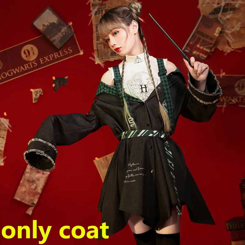 Slytherin, костюмы для косплея, Драко Малфой, куртки, пальто, юбка, рубашка, школьная форма, для женщин, девочек, мальчиков, вечерние - Цвет: only coat