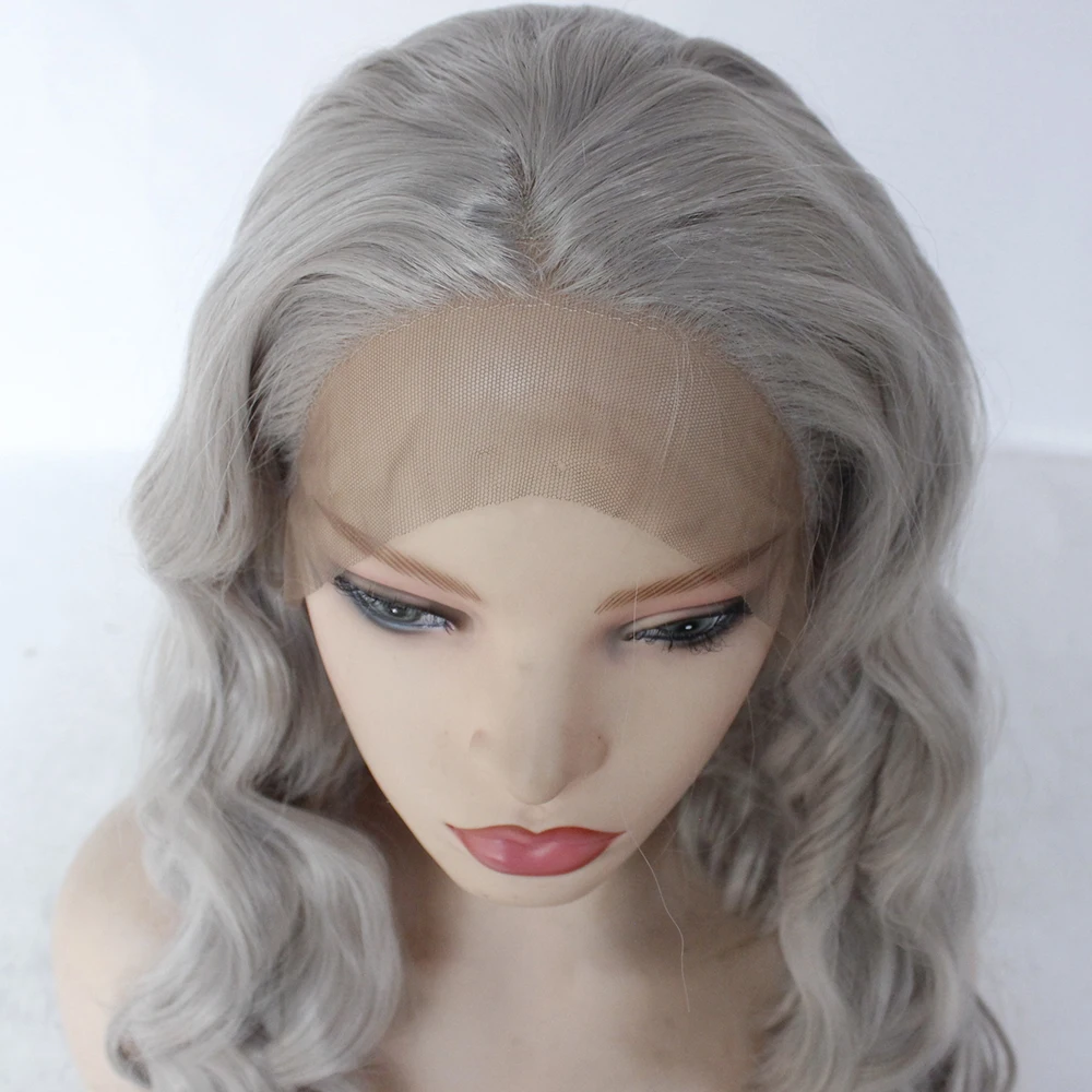 Парики из искусственных волос без шапочки-основы Средний волнистые серый парик из натуральных волос Карнавальные парики
