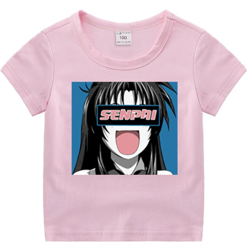 Senpai/модные хлопковые футболки с принтом для мальчиков и девочек детские мягкие черные футболки с короткими рукавами, брендовая одежда для малышей Рождественская рубашка для мальчиков - Цвет: T74B-pink
