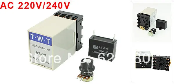 

SS-22 AC 220V / 240V Motor Speed Controller + 20K Ohm B20K 1/4W Potentiometer + 2.5uF Capacitor