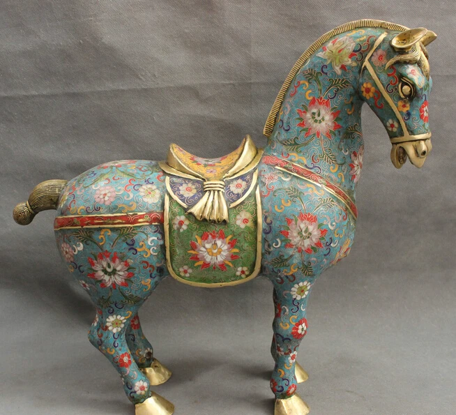 

wholesale factory 19" Chinese Cloisonne Enamel Bronze Gilt Royal Palace Run Tang Horse Statue