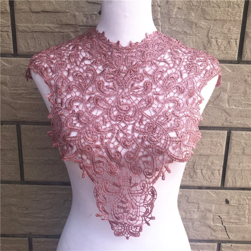 

Craft collar Venise Pink Floral Embroidered Applique Trim Decorated Lace Neckline Collar Sewing Scrapbooking