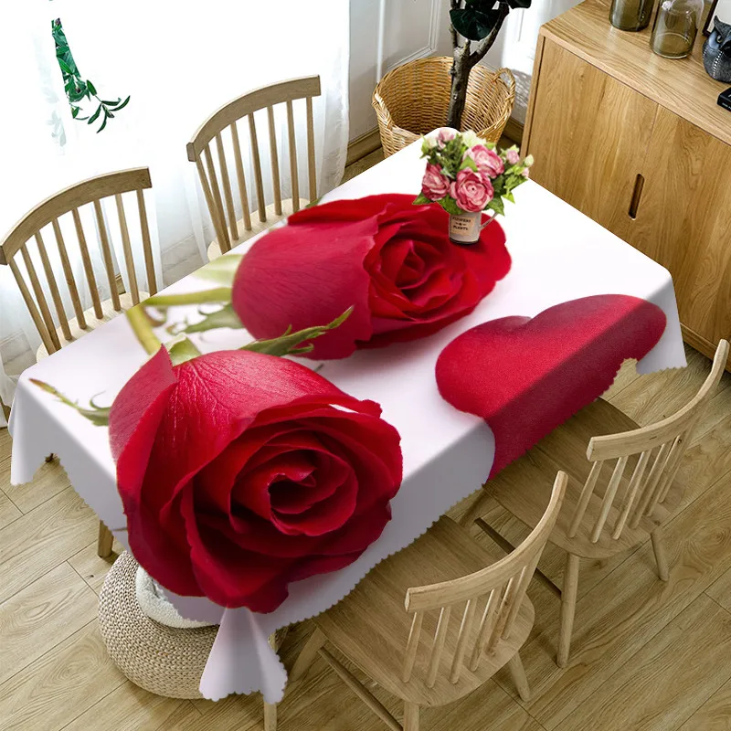

2017 New red rose 3D Tablecloth polyester Dinner Table Cloth Macrame Decoration Table Cover