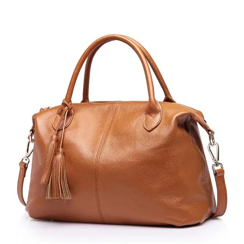 Лисохвост и Лилия кисточкой дизайн натуральная кожа сумка женская Настоящая мягкая кожаная сумка Женская сумка через плечо высокое качество - Цвет: Brown