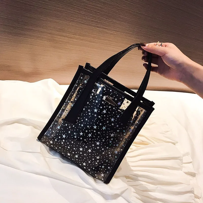 TTOU модная Лазерная Прозрачная голограмма Sac De Plage Женская сумка через плечо женская голографическая сумка - Цвет: Черный