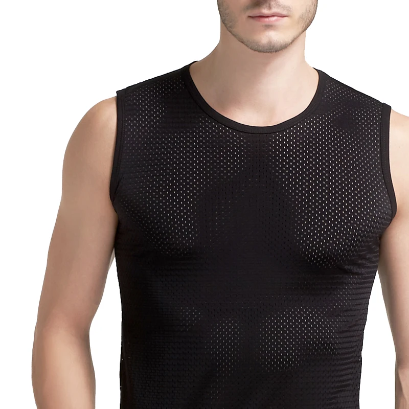 

Mens Mesh Short-sleeve T Shirts Tees Summer Compression Sleeveless T Shirts Combat Vest Mesh Breathable Waistcoat