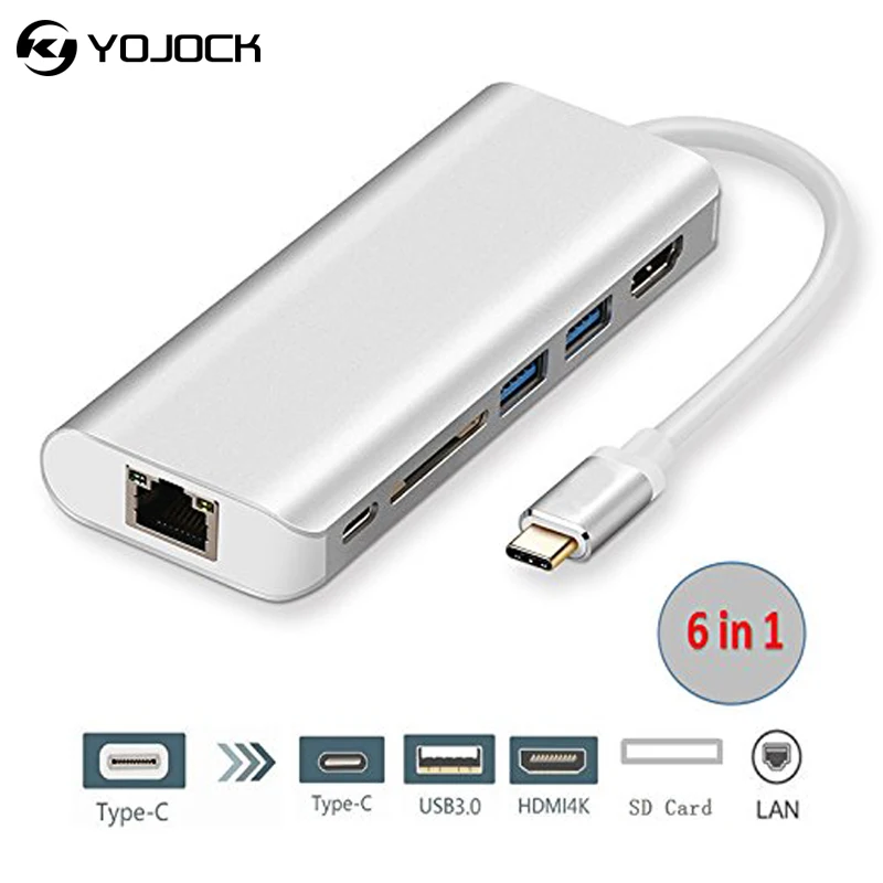 

USB C Docking/USB C Multiport Adapter USB 3.1 To HDMI 4K/PD Charging Port/USB 3.0/RJ45 Gigabit Ethernet LAN Network/SD Card