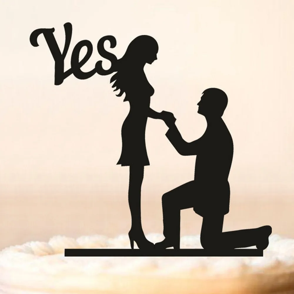 

She Said Yes Wedding Proposal Cake Topper,Bride and Groom silhouette Cake Topper, Engagement and Wedding Decorations Supplies