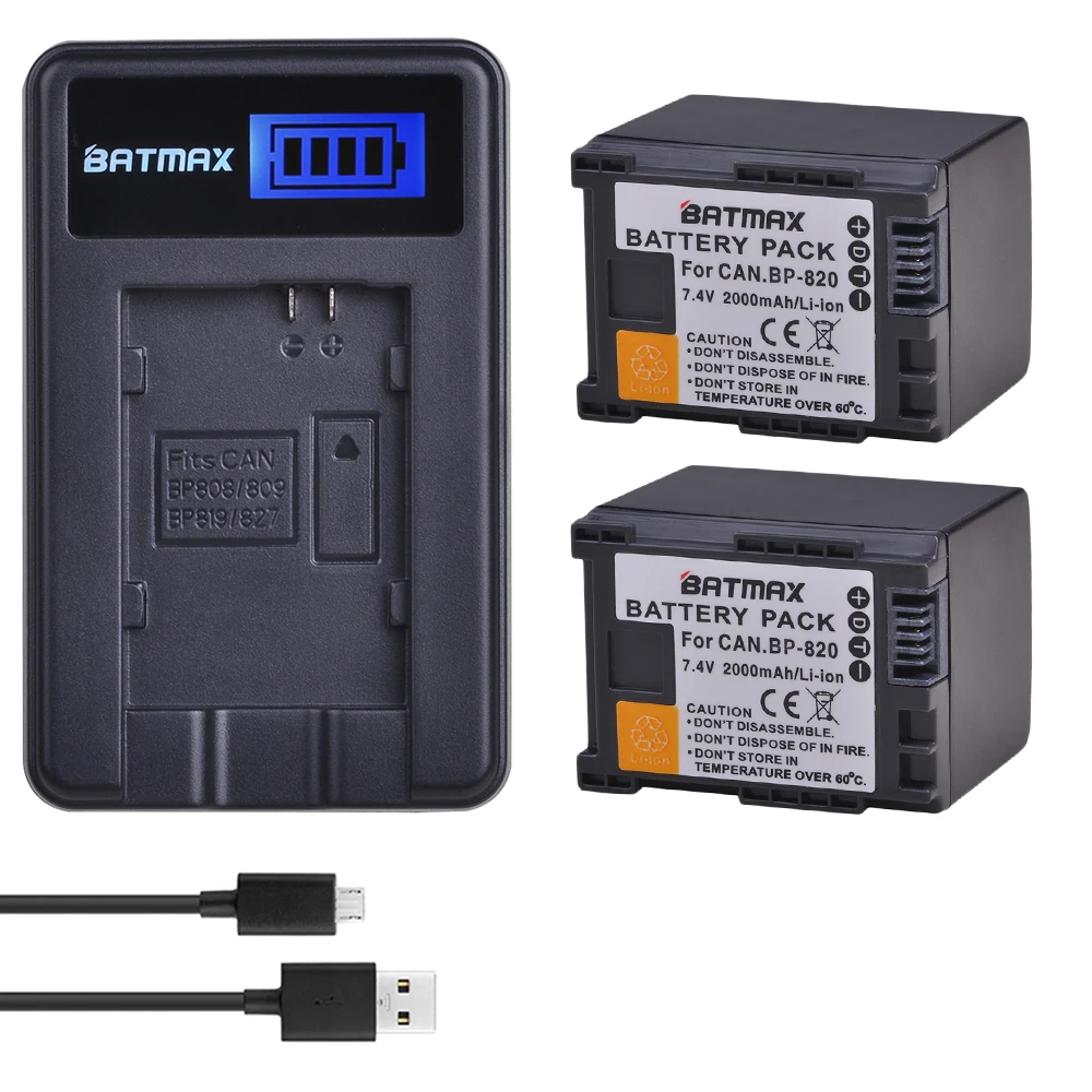 

Batmax 2pcs BP-820 BP820 Camera battery +LCD USB Charger for Canon VIXIA HF G30, G40, XA20, and XA25 Camcorders Batteries