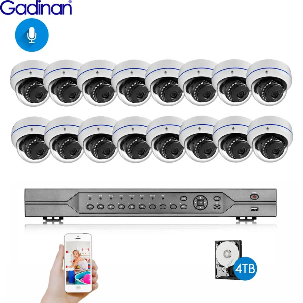 Cena Gadinan H.265 16CH 5MP POE nvr system cctv 5MP 335E 4MP 3MP 2MP 1080P mikrofon audio, że POE kamera IP P2P wideo zestaw do nadzorowania