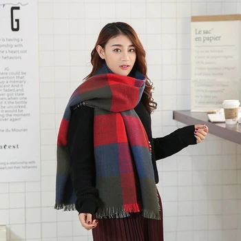 

Mingjiebihuo Korean autumn and winter new fashion wool scarf women girls dual use wool scarf warm plaid wild comfortable shawl