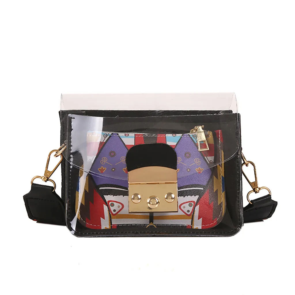 

2019 Summer New Fashion Handbag High quality PU Transparent Women bag color Tote bag Cover Beach Travel Shoulder Messenger Bag