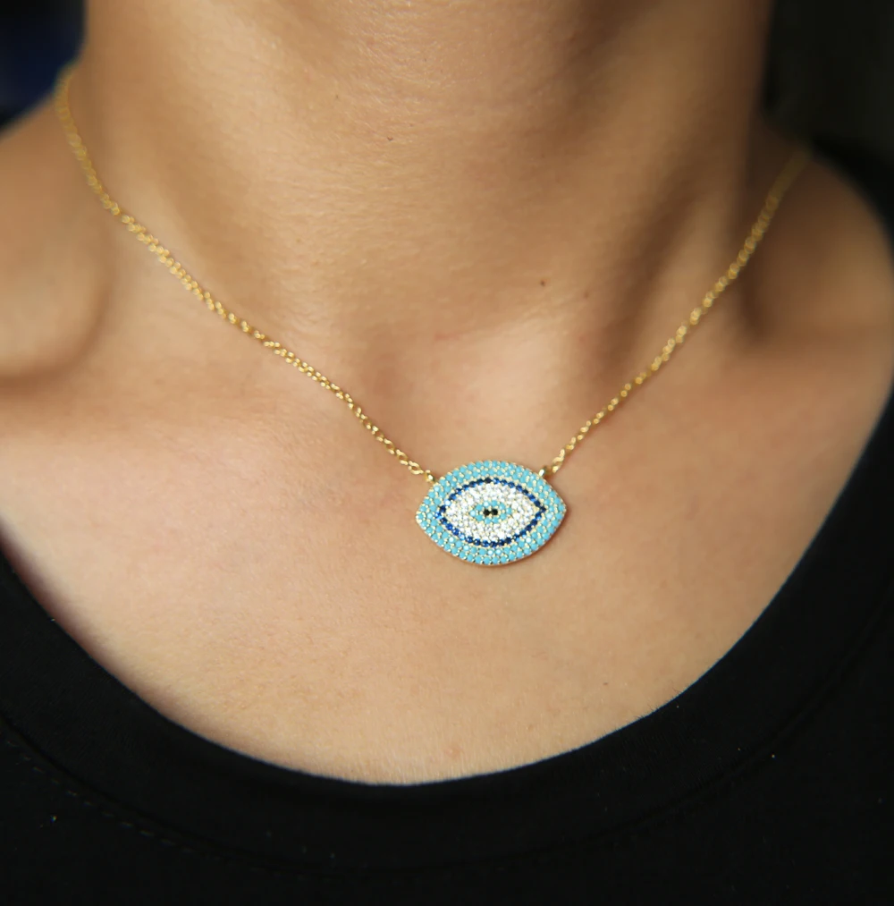 Blue Evil Eyes Short Necklace 