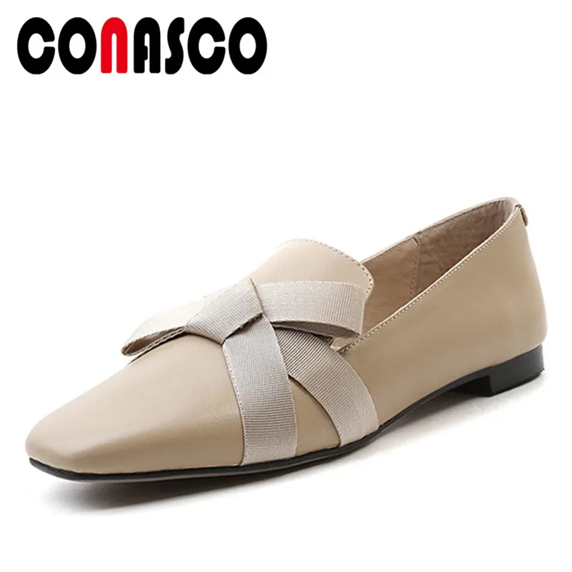 

CONASCO Women Cow Leather Flats Shoes Woman Bowtie Elegant Wedding Party Shoes Round Toe Comfort Loafer Flats Shoes Woman