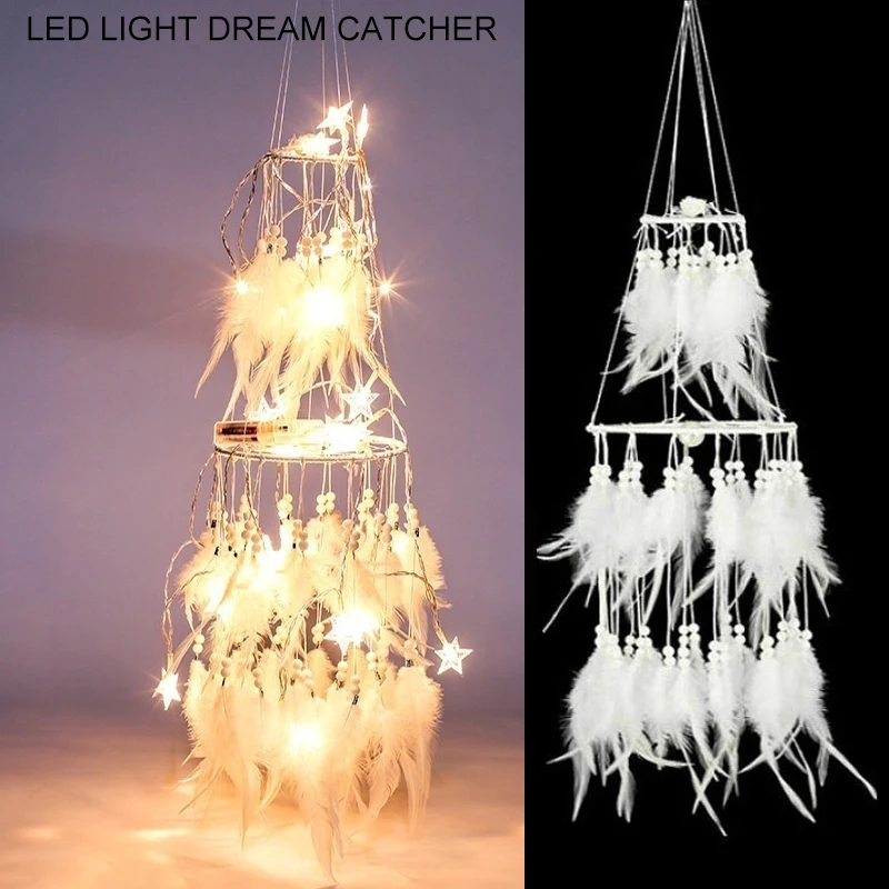 Romantic LED Lighting Dream Catcher 20 LED Light String Feather Wind Chimes Night Light Gift Home Party Wall Hanging Decoration (1)