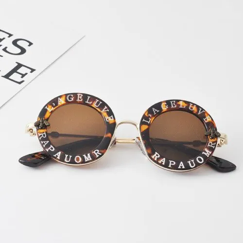 Высокое качество, мода, металлические детские солнцезащитные очки с Пчелой, для мальчиков и девочек, винтажные детские солнцезащитные очки, круглые солнцезащитные очки, Gafas De Sol Mujer - Цвет линз: leopard
