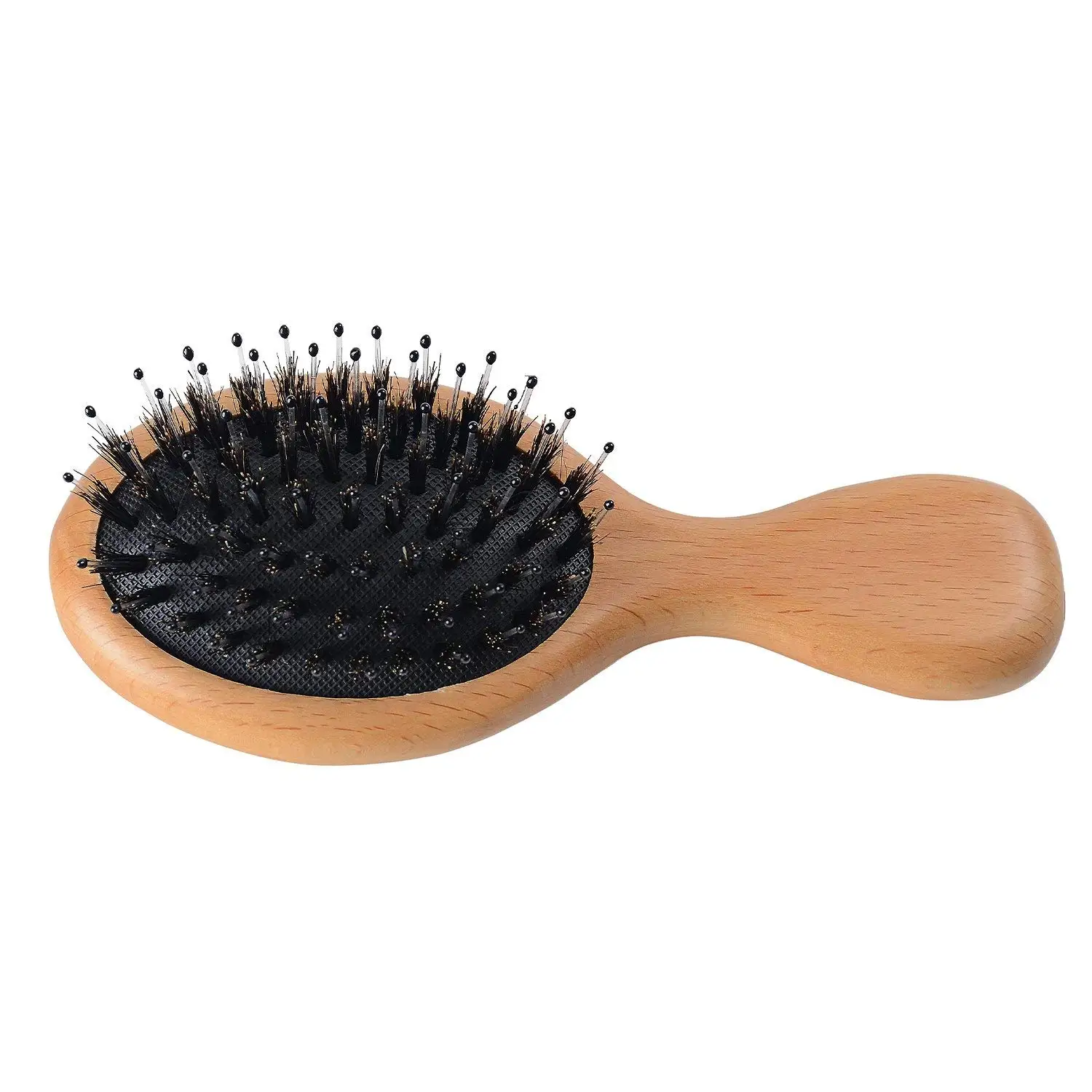 Boar Bristle Hair Brush Mini Natural Beech Wood Handle Cushion Anti