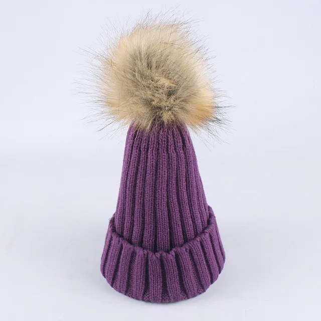 15 Color 2017 New Hat Female Knitted Faux Fur Pom Poms Women Cap Head