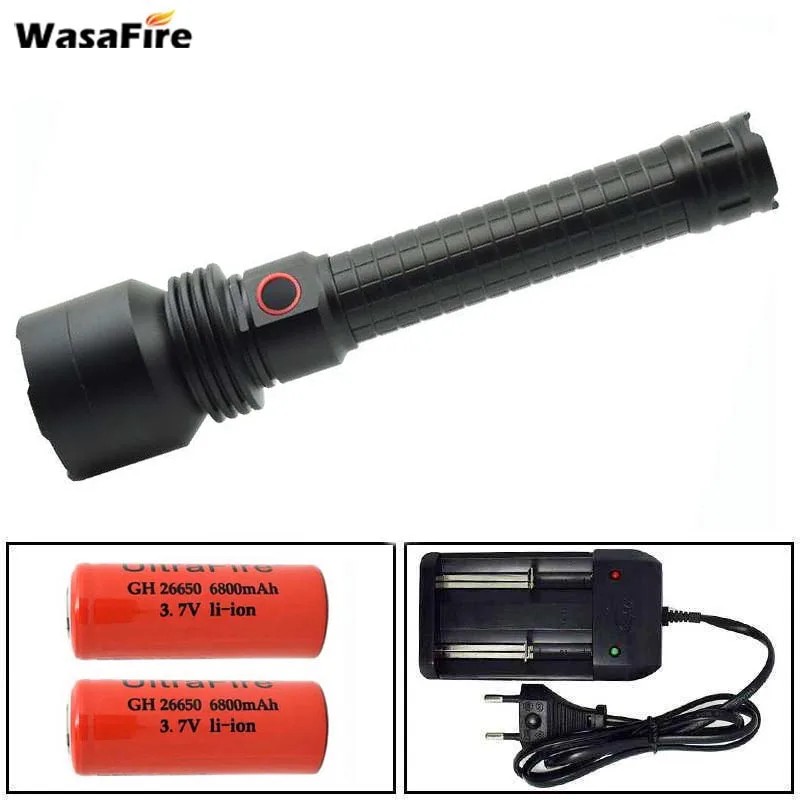

Powerful XHP50 Led Tactical Flashlight Self Defense Outdoor Lighting Lantern Torch Hunting Lamp With 2 * 26650 Battery + Charger