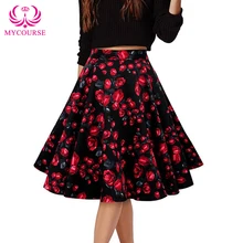 MYCOURSE плиссированные юбки осень Одри Хепберн Винтаж Ретро Фэнтези печати цветочный принт Высокая талия плиссированная юбка миди