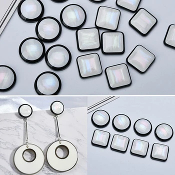 

Imitation shell effect square round Black and white resin material accessories DIY earnail Earrings