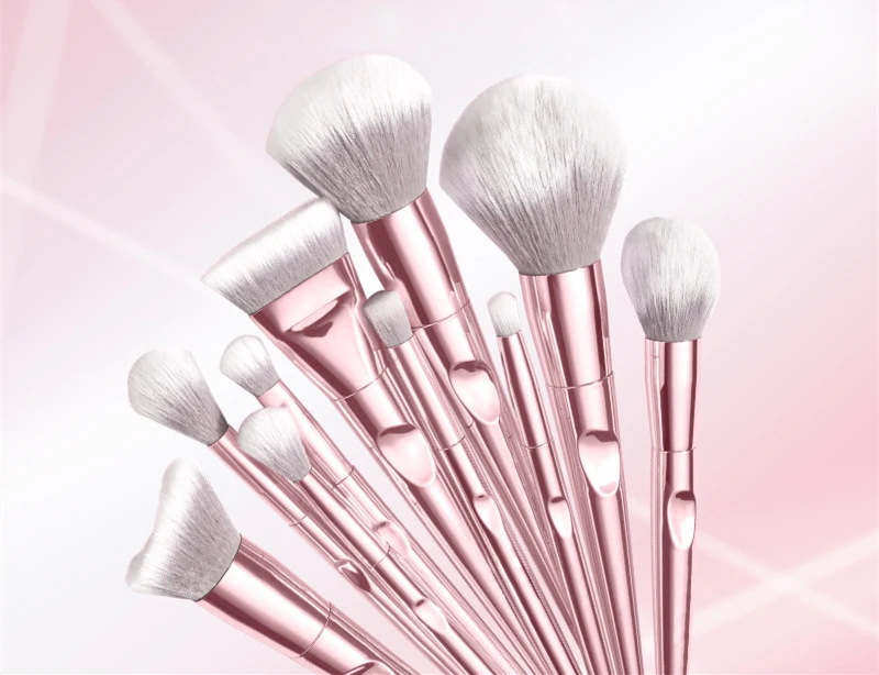 Pincel de Maquiagem Conjunto com o Bolsa de pó Marca Laser Rosa Blush Sombra Blending Highlighter Maquiagem Lápis Cosméticos Ferramenta Wnw 10pcs 4 Beleza e saúde