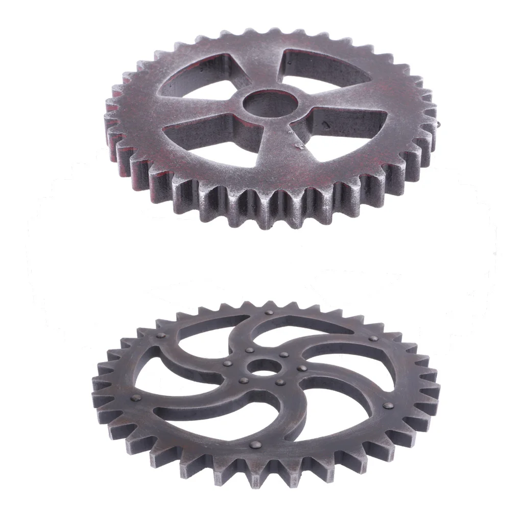 2Pcs Vintage Steampunk Gear Ornament Retro Wooden Gear Plaques for Home Bar Craft Wall Decor - 29cm/12cm