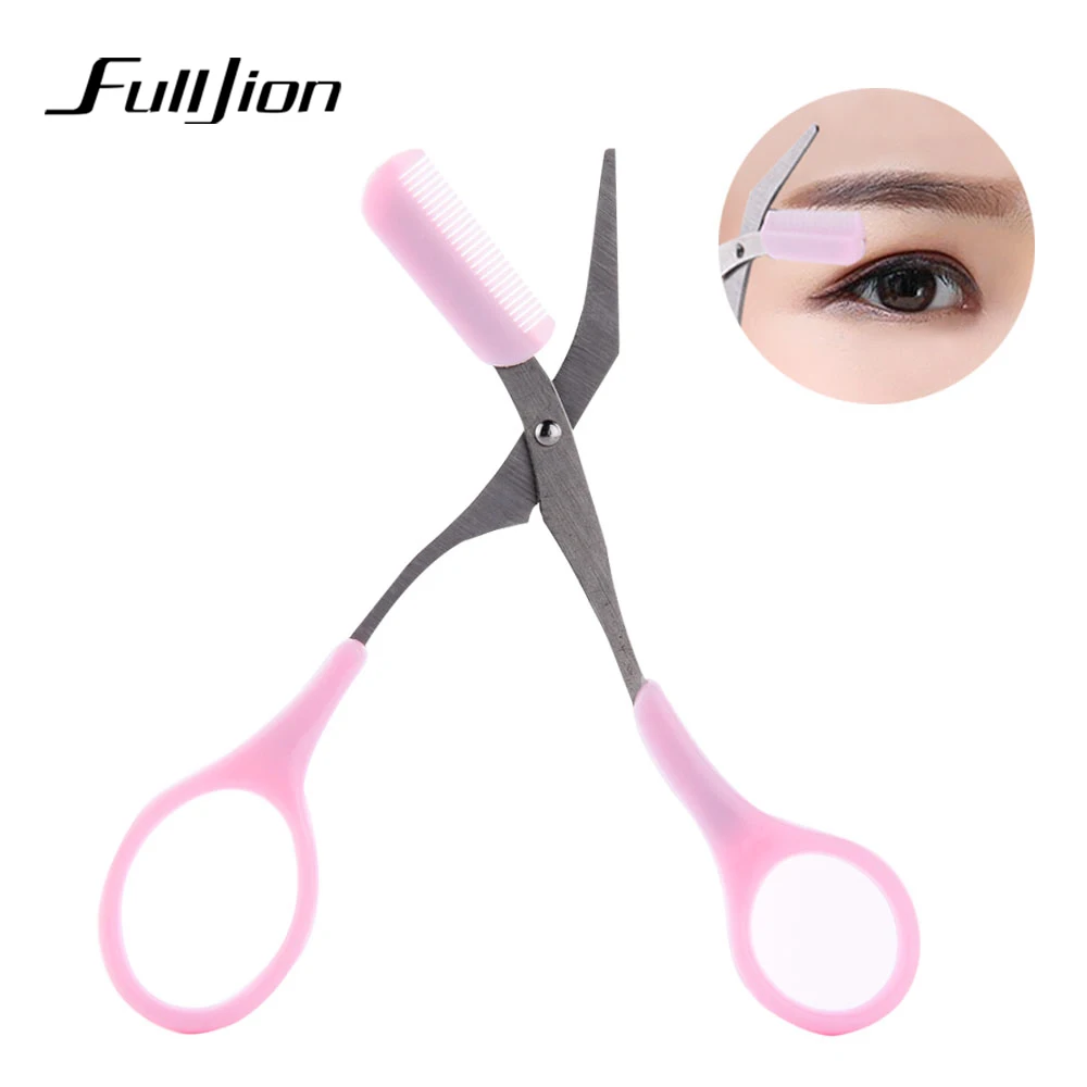 Fulljion Eyebrow Trimmer Scissors Thinning Shears Comb Pink Eyelash