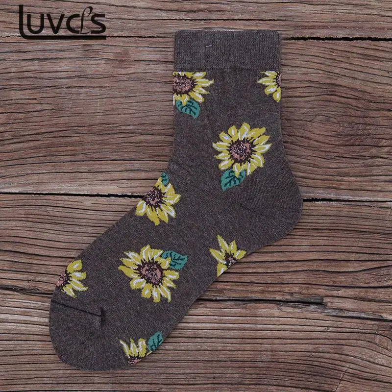 LUVCLS 1pair Sunflowers Print Women Socks Soft Cotton Harajuku Socks Harajuku Casual Compression Socks For Women Ladies