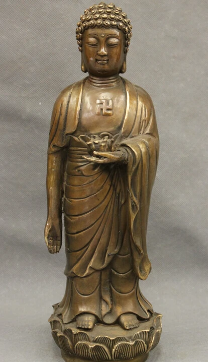 

006481 12" Folk Tibet Bronze Copper Buddhism Lotus Shakyamuni Sakyamuni Buddha Statue