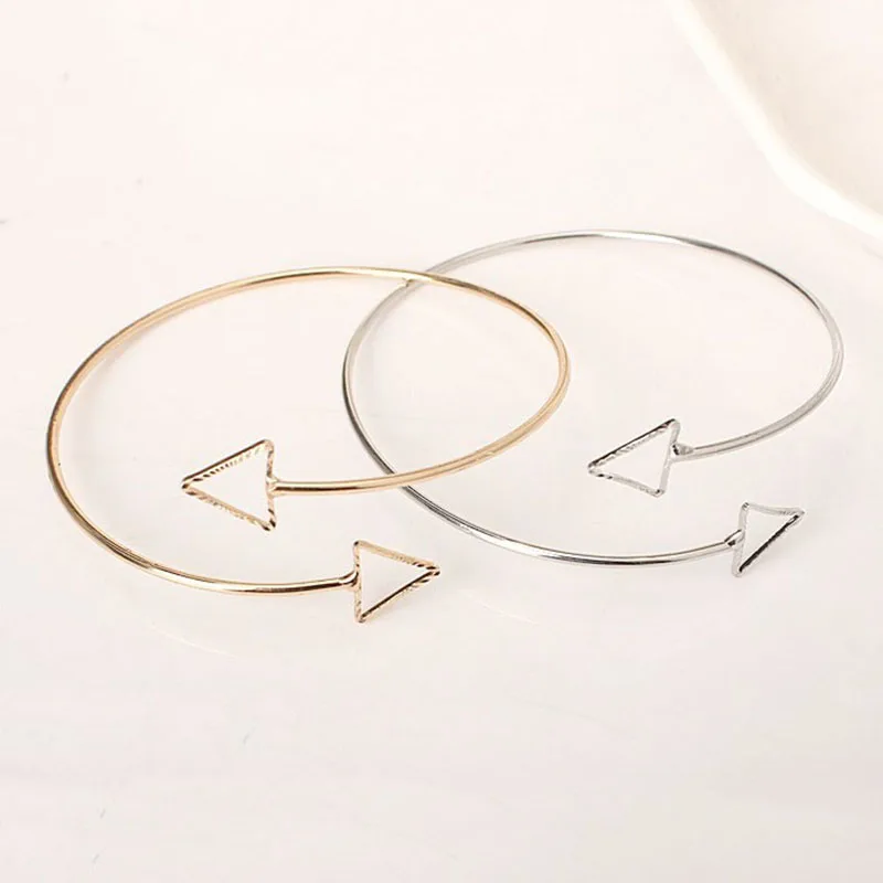 

Double Head Triangle Punk Style Women Hollow Arrow Arm Bracelets Simple Silver Gold C Bracelets Simple Open Bangle