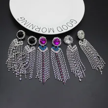 Custom fashion exaggerated large gem flash drill tassel super gas stove earrings night store models 341
