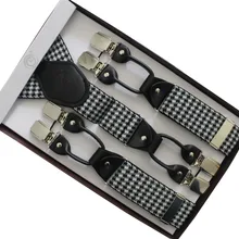 Новые мужские модные 3,5 см черные белые Хаундстут шесть подтяжки с зажимами подтяжки для мужчин