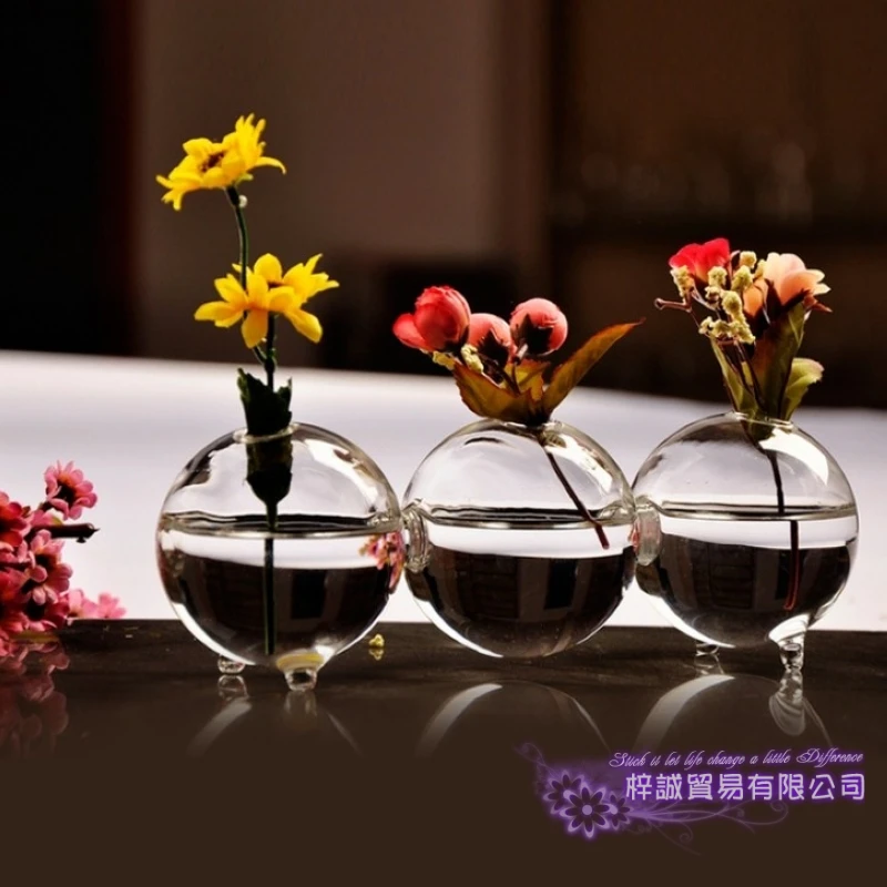 Round Glass Vase Terrarium Vases Cute Flower Pots Tabletop Glass Modern Vaso Wedding Floor Air Planter Decorative Vase