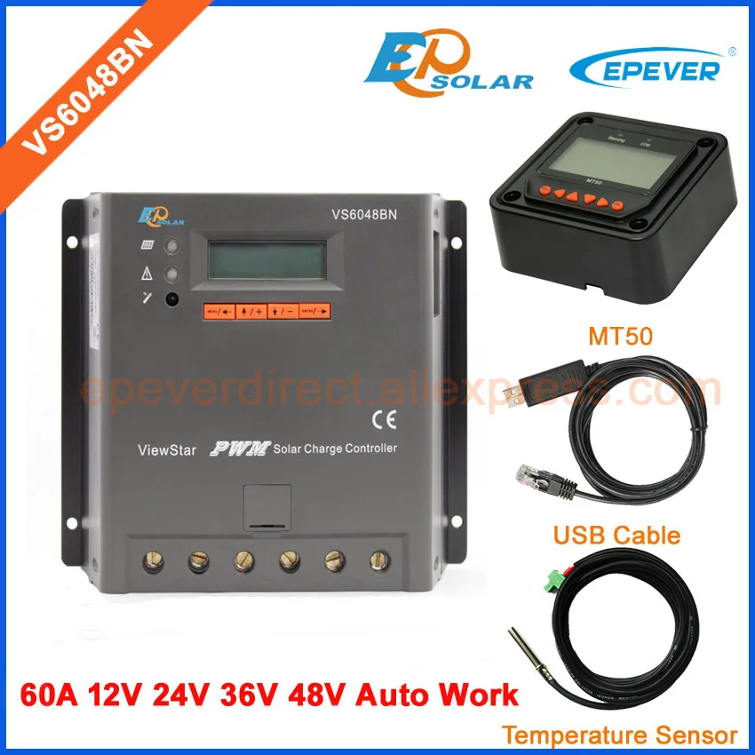 

60A PWM NEW controller Solar charge regulator USB cable&temperature sensor VS6048BN 60amp MT50 remote meter