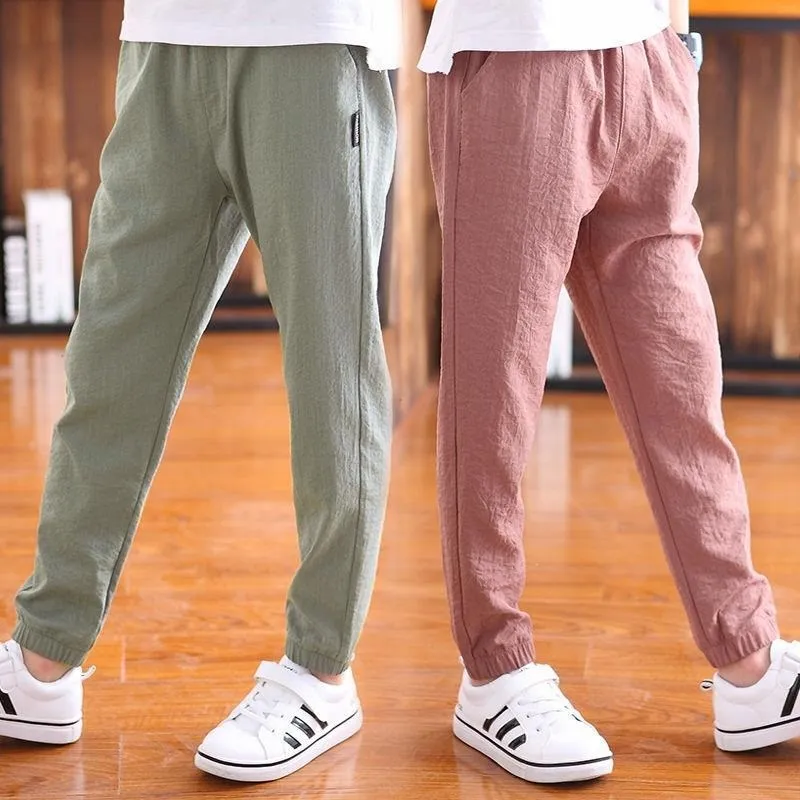 

Danmoke 4-12T Boys Pencil Pants Summer Autumn Thin Kids Trousers Teenage Clothing Mid Elastic Waist Solid Color Boy Pants