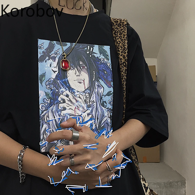 

Korobov Summer New Streetwear Women T Shirt Korean Short Sleeve O Neck Tee Top Harajuku Cartoon Pattern Ulzzang T Shirts 78189