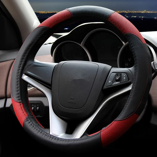 Высококачественный кожаный чехол рулевого колеса автомобиля всесезонные