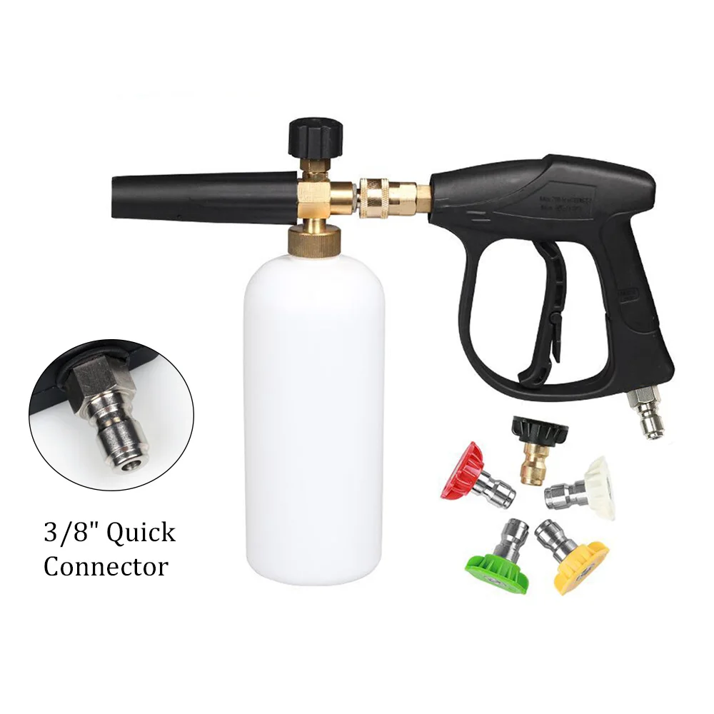 High Pressure Car Washer Gun Snow Foam Lance 1/4" Quick Release with 5 Nozzles Car Washer Water Gun M14 M18 M22 ID22 3/8" - Цвет: Серебристый