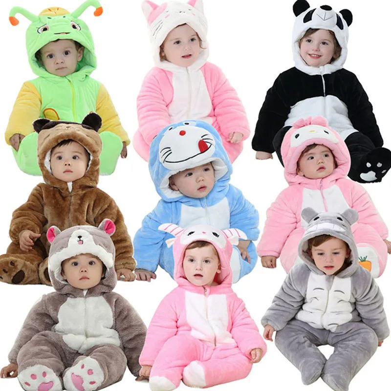 

0-24 Months Baby Rompers Cartoon Animal Jumpsuit Boys Girls Flannel Winter Sleepwear Climb Soft Clothing Mobile Phone Straps