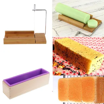 

2pcs Wooden Soap Loaf Cutter Mold Set, Multi-functional Soap Cutter + 900ml Silicone Soap Making Loaf Mould
