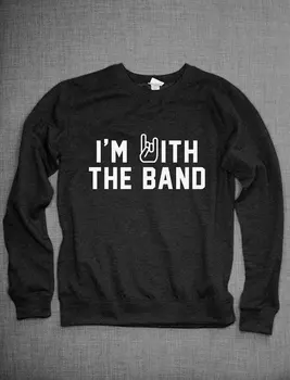 

I'm With The Band Letters Print Women Sweatshirt Jumper Cotton Casual Hoody For Lady Hipster Black BZ203-34