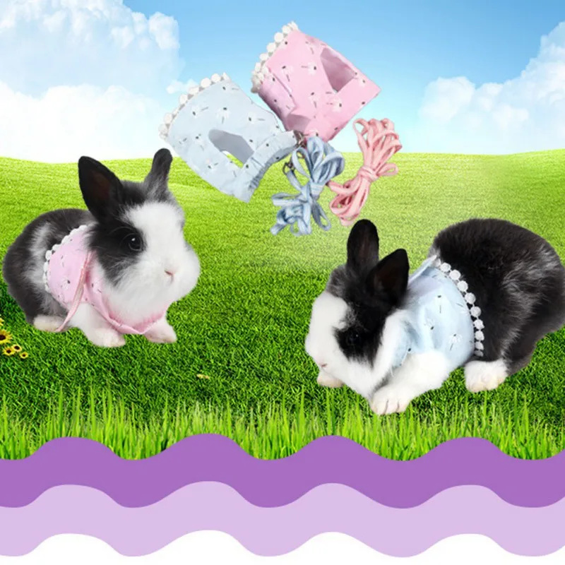 

Breathable Small Cat Dog Harness Vest Adjustable Bowtie Nylon Mesh Puppy Kitten Harness Leash Set For Hamster Rabbit Chest Strap