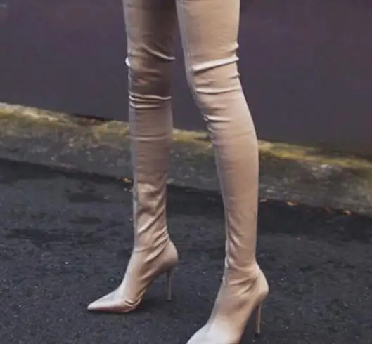 

Baimier Autumn Silk Black Women Boots Thin Heel Sock Boots Women Pointed Knee High Boots .