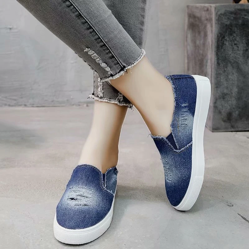 women's flats low top denim flat heel flats sneakers